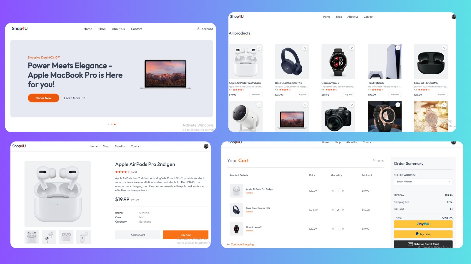 Homepage with featured products and categories